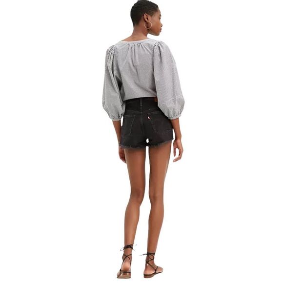 LEVI’S 501 Black High Rise Raw Hem Jean Shorts Size 26 - Picture 3 of 11